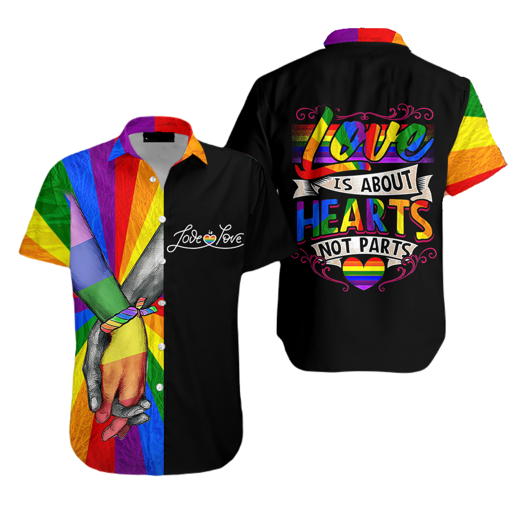 NoClaws NoClaws LGBT Hawaii Shirt Love Is About Heart Not Parts Hawaiian Shirt Colorful Unisex