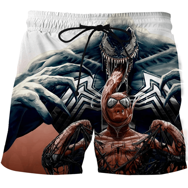 Venom Shorts Anti-Hero Venom and Spiderman Beach Shorts Black Red