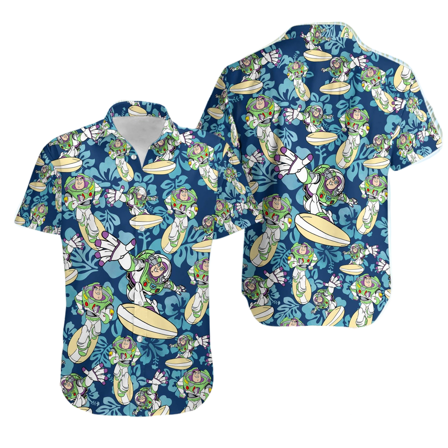 Toy Story Hawaii Shirt Disney Buzz Surfing Tropical Flower Pattern Hawaiian Shirt Blue Unisex