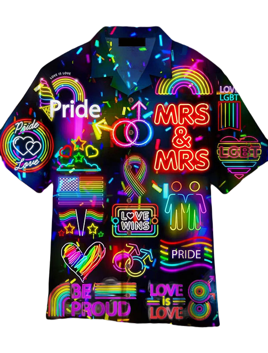 NoClaws NoClaws LGBT Hawaii Shirt Mrs Love Mrs Love Is Love Neon Light Hawaiian Shirt Colorful Unisex