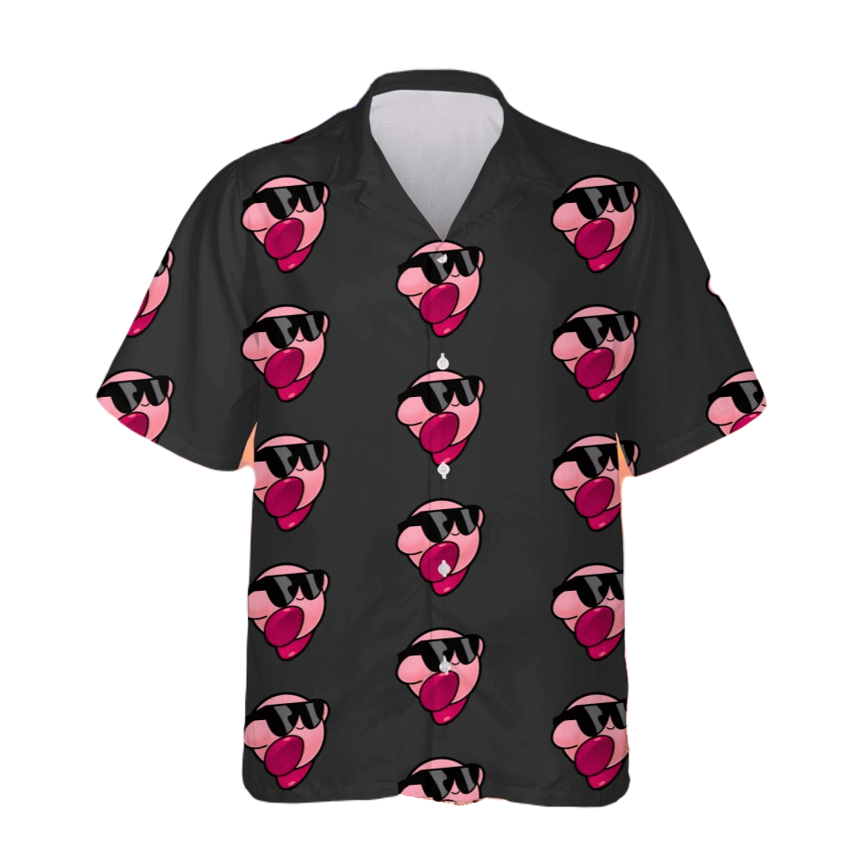 NoClaws NoClaws Kirby Hawaii Shirt Cool Glasses Kirby Pattern Hawaiian Shirt Black Unisex