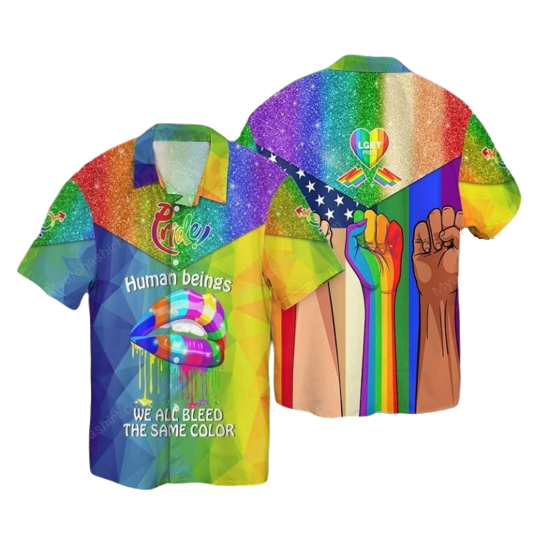 NoClaws NoClaws LGBT Hawaii Shirt Human Beings We All Bleed The Same Color Hawaiian Shirt Colorful Unisex