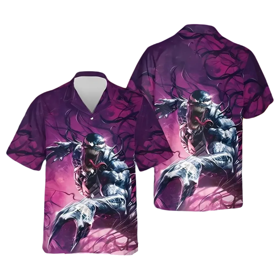 Venom Hawaii Shirt Disney Venom Monster Character Graphic Hawaiian Shirt Purple Unisex