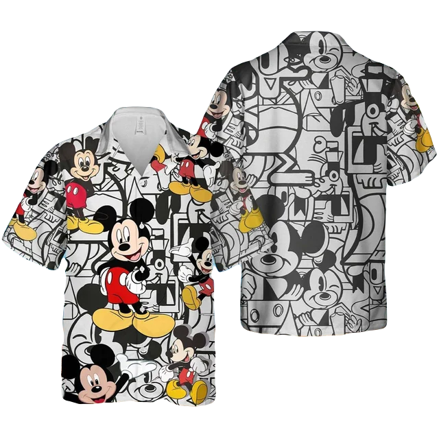 NoClaws MM Hawaii Shirt Disney MM Graphic Vintage MM Goofy Comic Pattern Hawaiian Shirt Black White Unisex