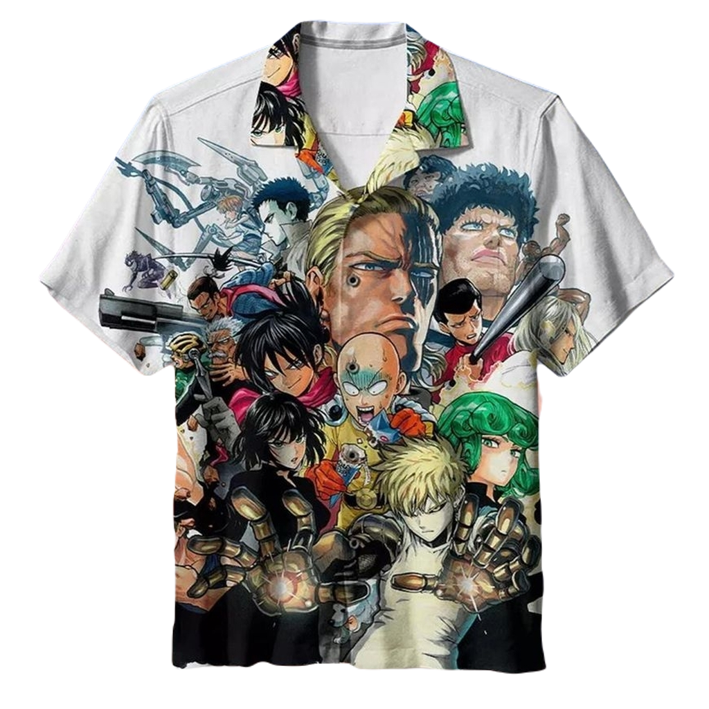 NoClaws NoClaws One Punch Man Hawaii Shirt One Punch Man All Heroes Graphic Hawaiian Shirt Colorful Unisex