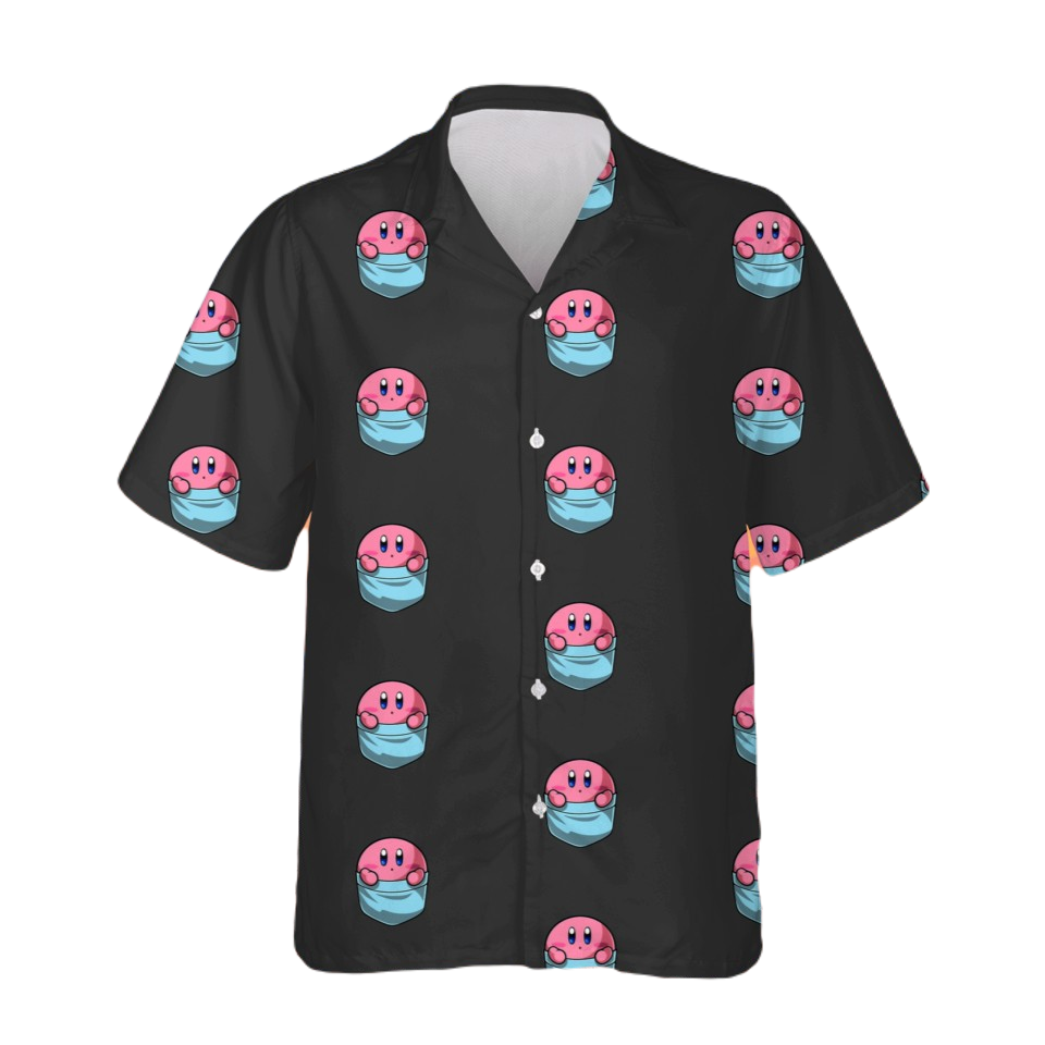 NoClaws NoClaws Kirby Hawaii Shirt Cute Kirby In A Pocket Pattern Hawaiian Shirt Black Unisex