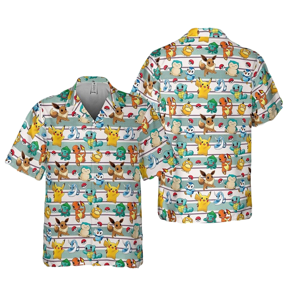 NoClaws NoClaws Pokemon Hawaii Shirt All Of Chibi Cute Pokemon Pattern Hawaiian Shirt Colorful Unisex