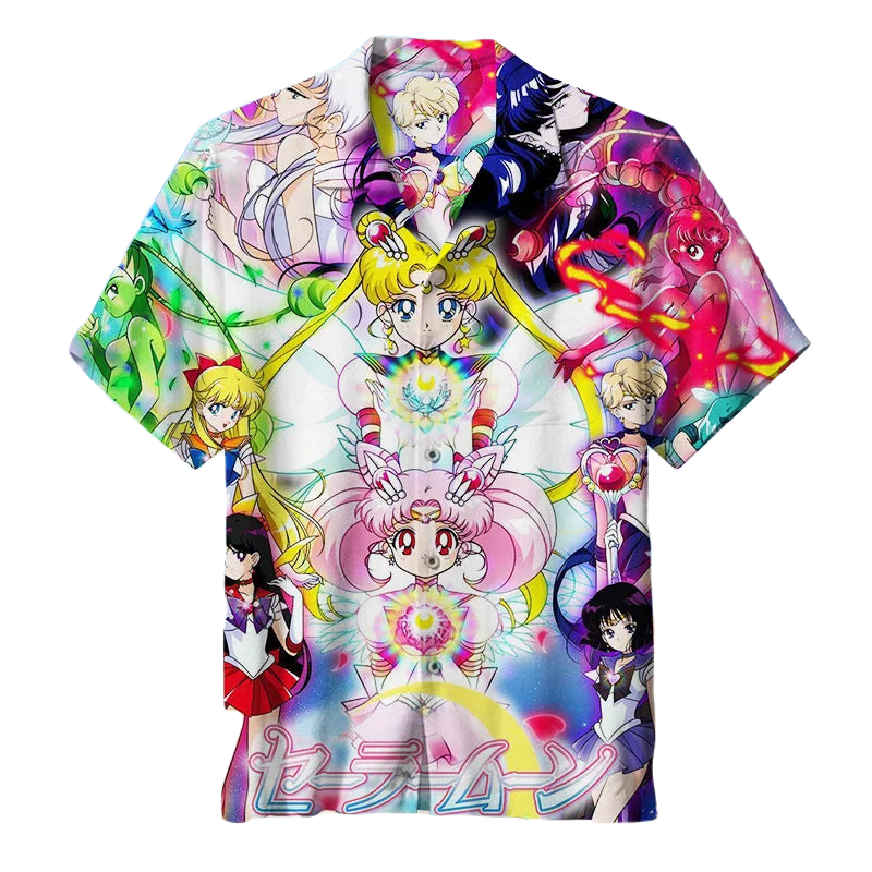 NoClaws NoClaws Sailor Moon Hawaii Shirt All Of Sailor Moon Characters Graphic Hawaiian Shirt Colorful Unisex