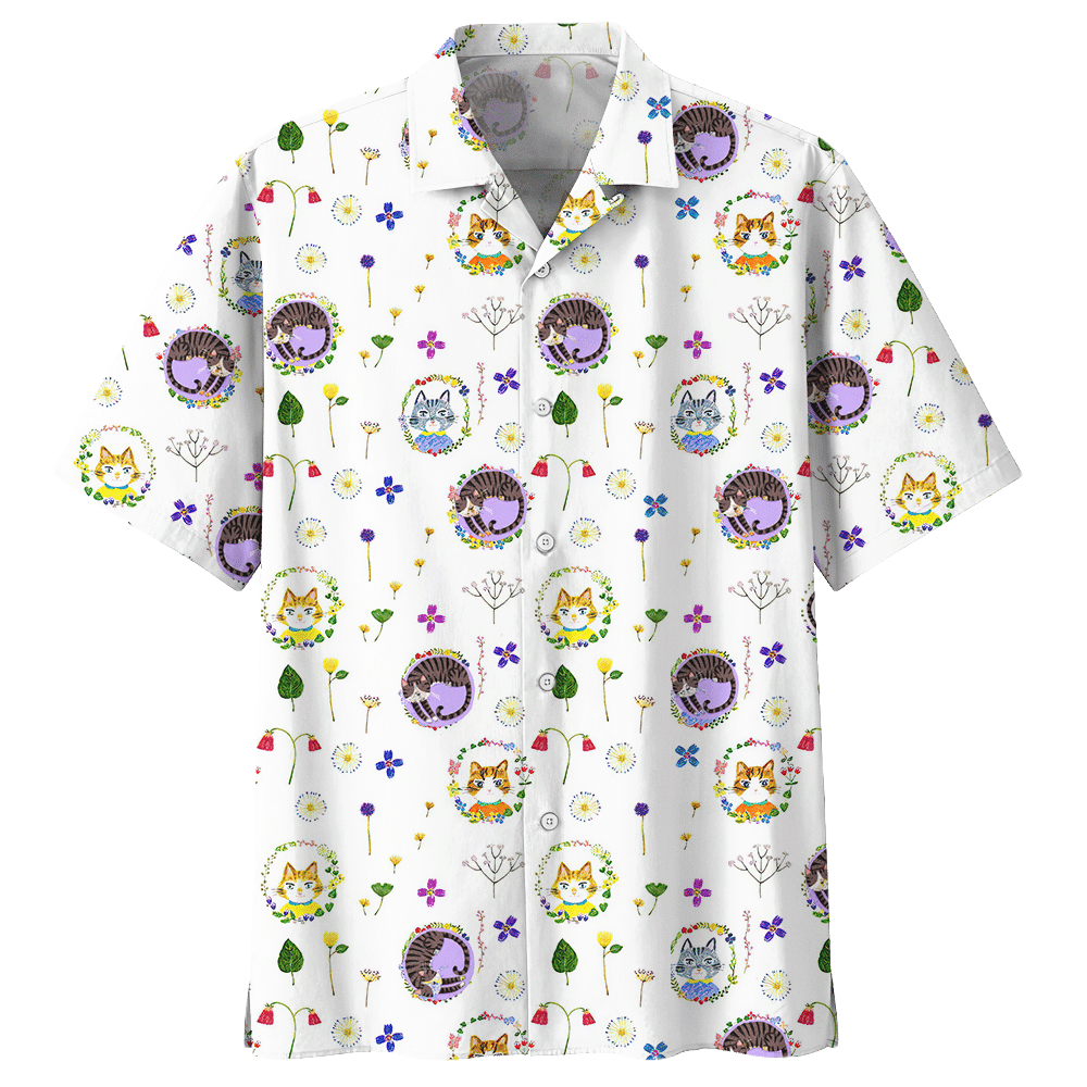 NoClaws Cat Hawaii Shirt Cat With Flower Wreath Pattern Hawaiian Shirt Colorful Unisex