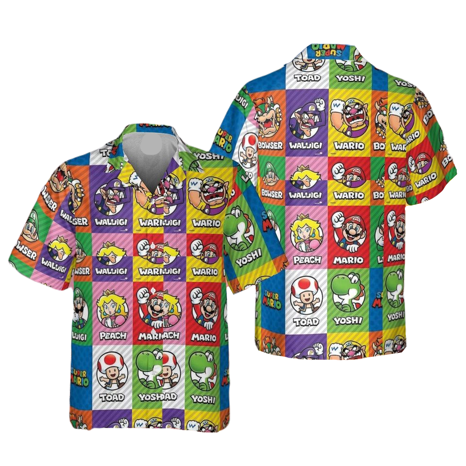 NoClaws Mario Hawaii Shirt Peach Mario Yoshi Wario Toad Aloha Shirt Colorful Unisex