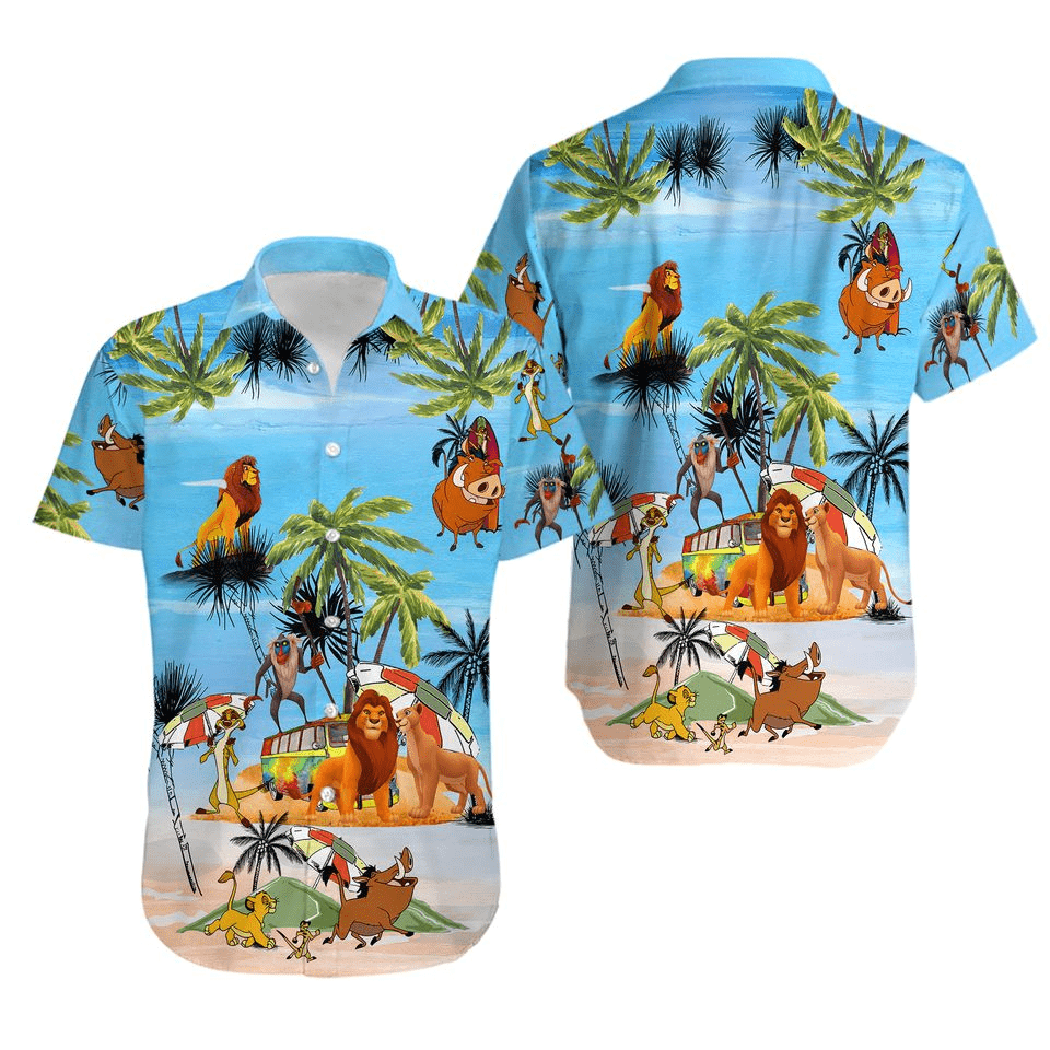 Lion King Hawaii Shirt Disney Lion King Characters Summer Beach Graphic Hawaiian Shirt Blue Unisex