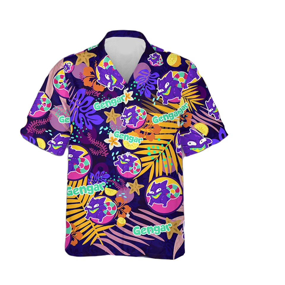 NoClaws Pokemon Hawaii Shirt Pokemon Gengar Summer Lemon Pattern Aloha Shirt Colorful Unisex