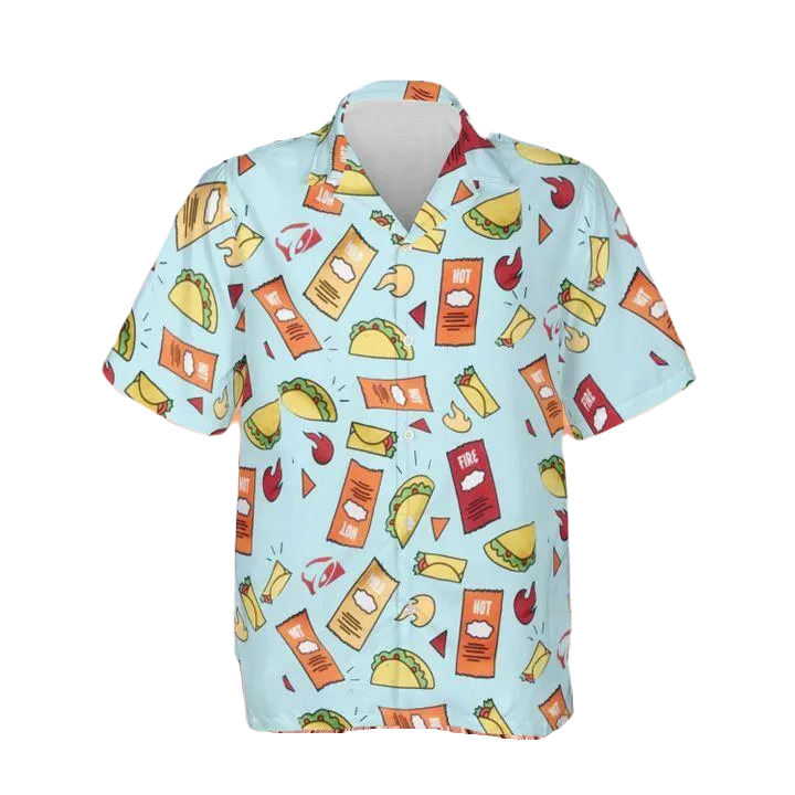 NoClaws Funny Hawaii Shirt Funny Tacos Burito Hot Sauce Pattern Hawaiian Shirt Colorful Unisex