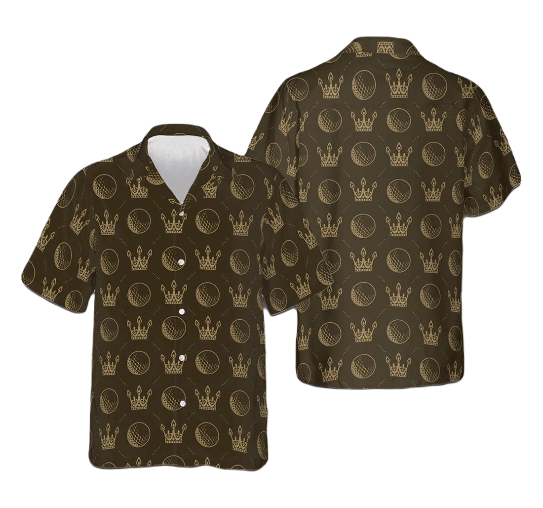 NoClaws Golf Hawaii Shirt Royal Golf Ball Crown Pattern Hawaiian Shirt Browm Unisex