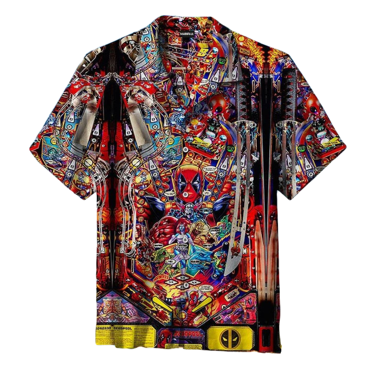 NoClaws Deadpool Hawaii Shirt Marvel Deadpool Pinball Game Graphic Hawaiian Shirt Red Unisex