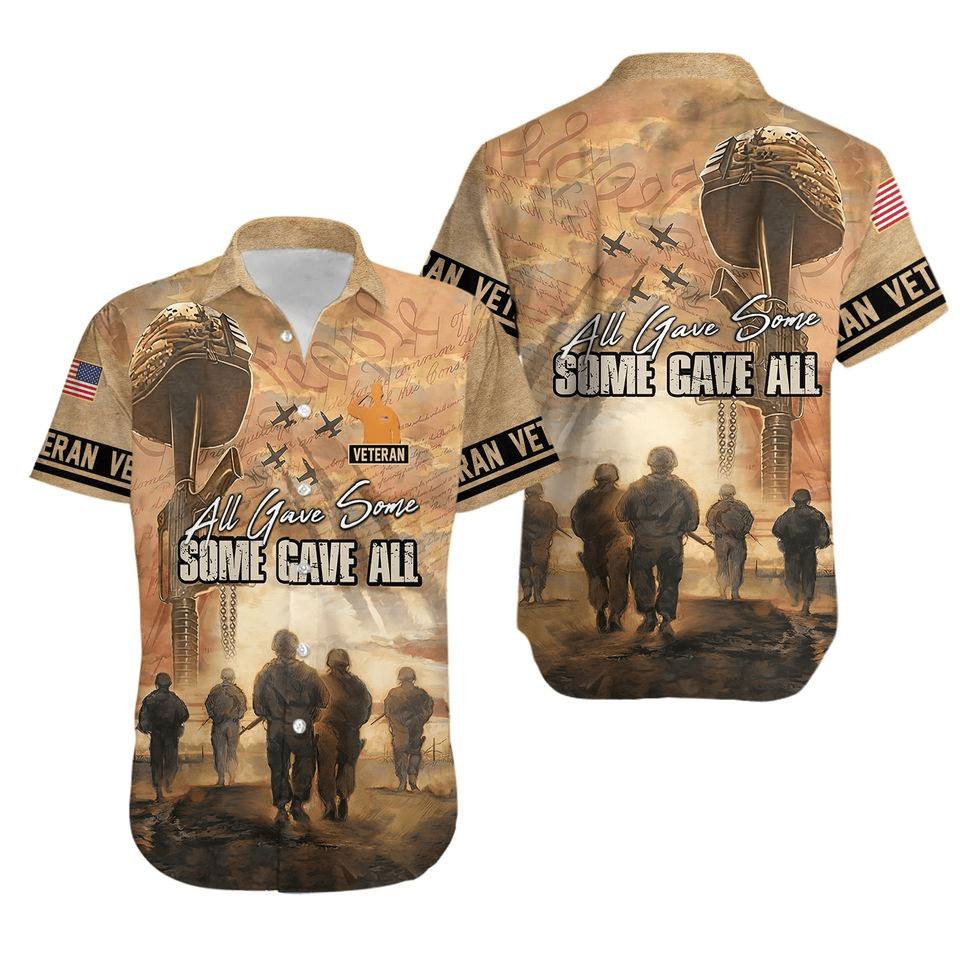 NoClaws Veteran Hawaii Shirt All Gave Some Soldier Walking Hawaiian Shirt Brown Unisex
