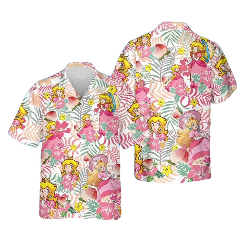 NoClaws Mario Hawaii Shirt Super Mario Princess Tropical Aloha Shirt Pink Unisex