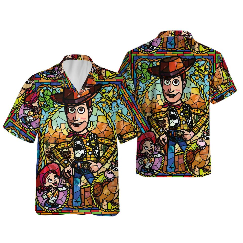 Toy Story Hawaii Shirt Disney Woody Jessie Bulleye Stained Glass Hawaiian Shirt Colorful Unisex