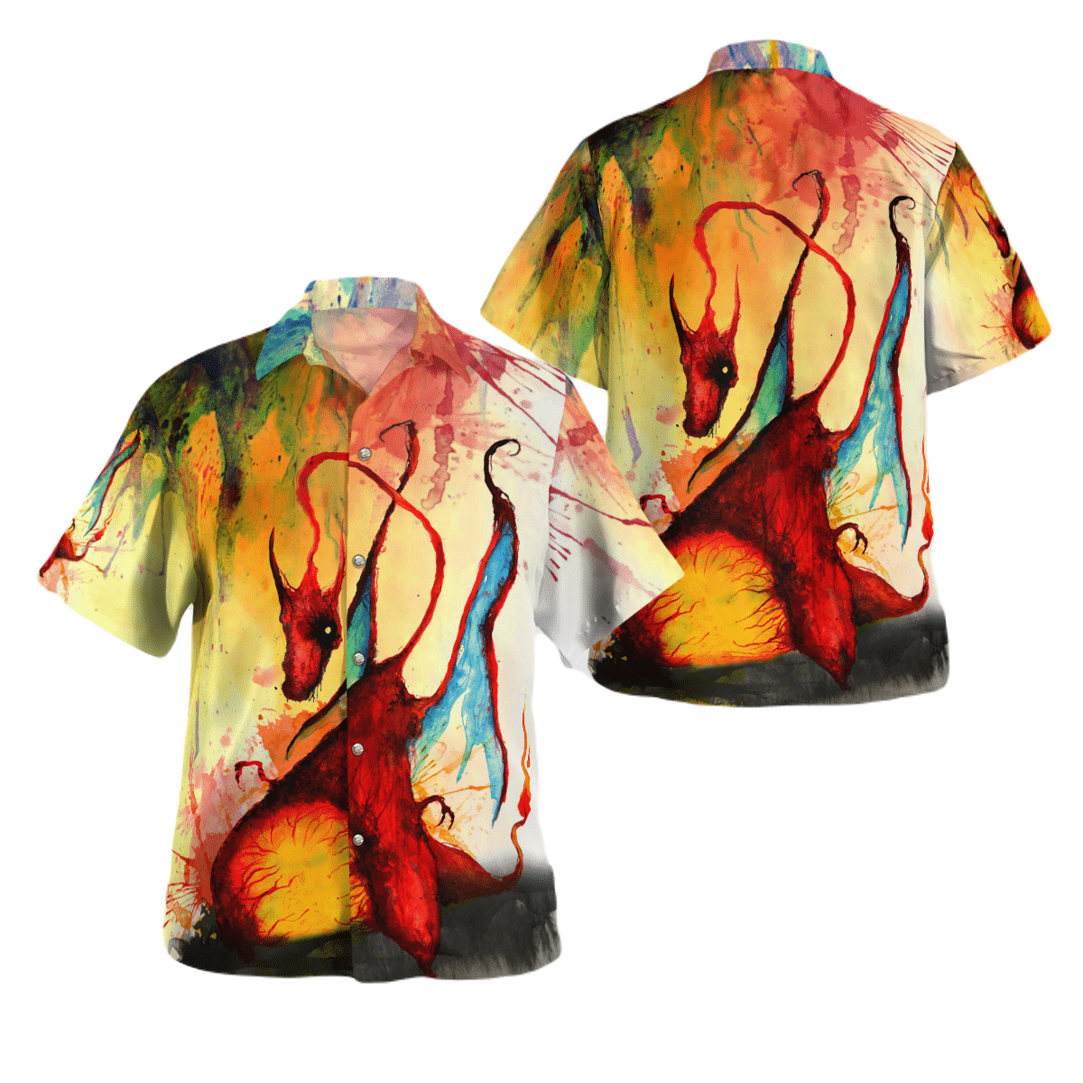 NoClaws Pokemon Hawaii Shirt Pokemon Charizard Halloween Style Painting Aloha Shirt Colorful Unisex