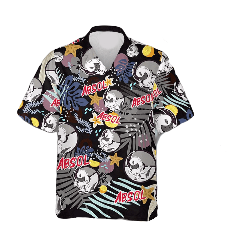 NoClaws Pokemon Hawaii Shirt Pokemon Absol Lemon Pattern Aloha Shirt Black Unisex