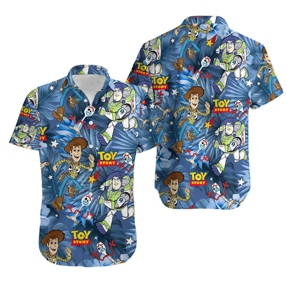 Toy Story Hawaii Shirt Disney Woody Buzz Forky Tropical Pattern Hawaiian Shirt Blue Unisex