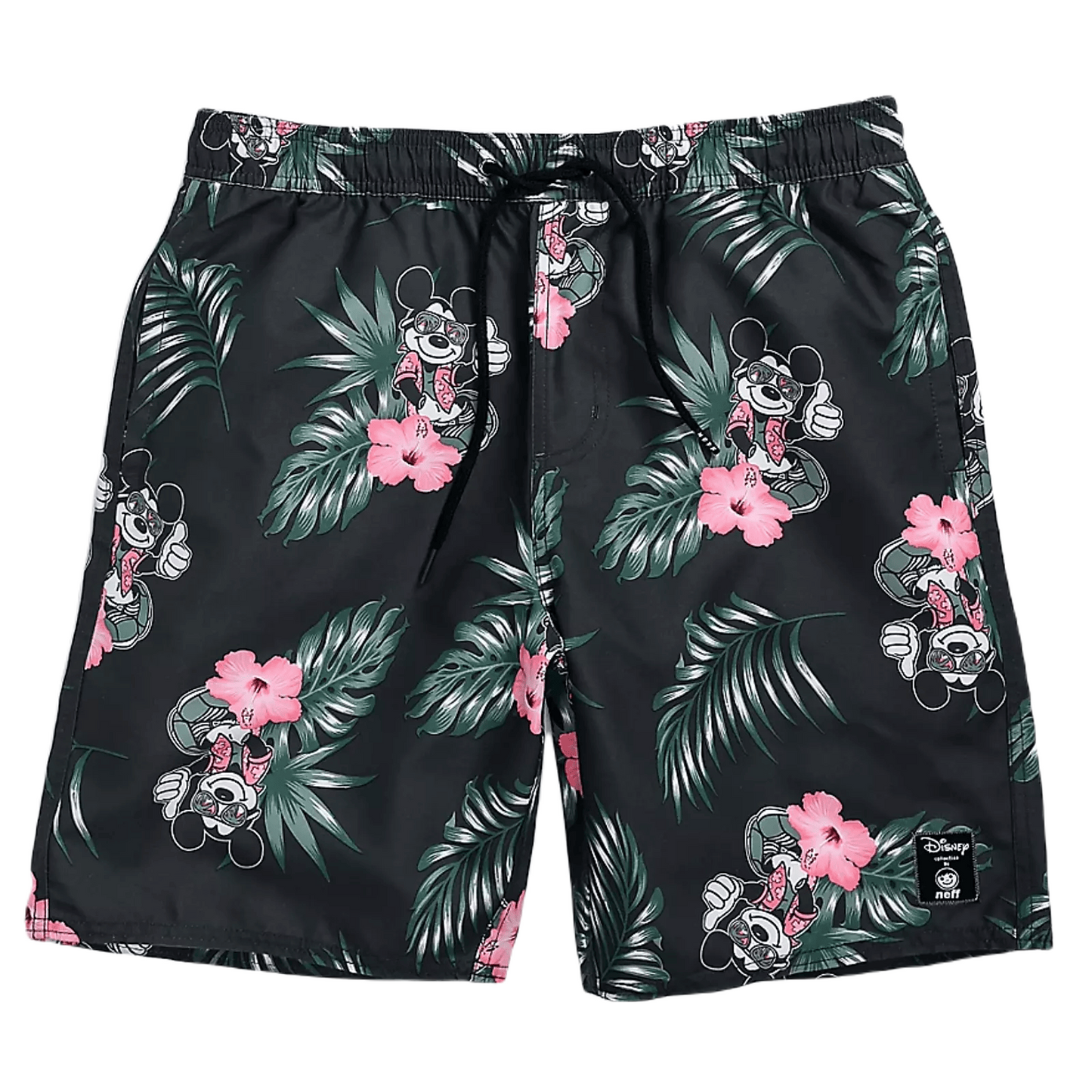 Mickey Mouse Shorts Cool Mickey Mouse Tropical Flower Pattern Beach Shorts Black Green