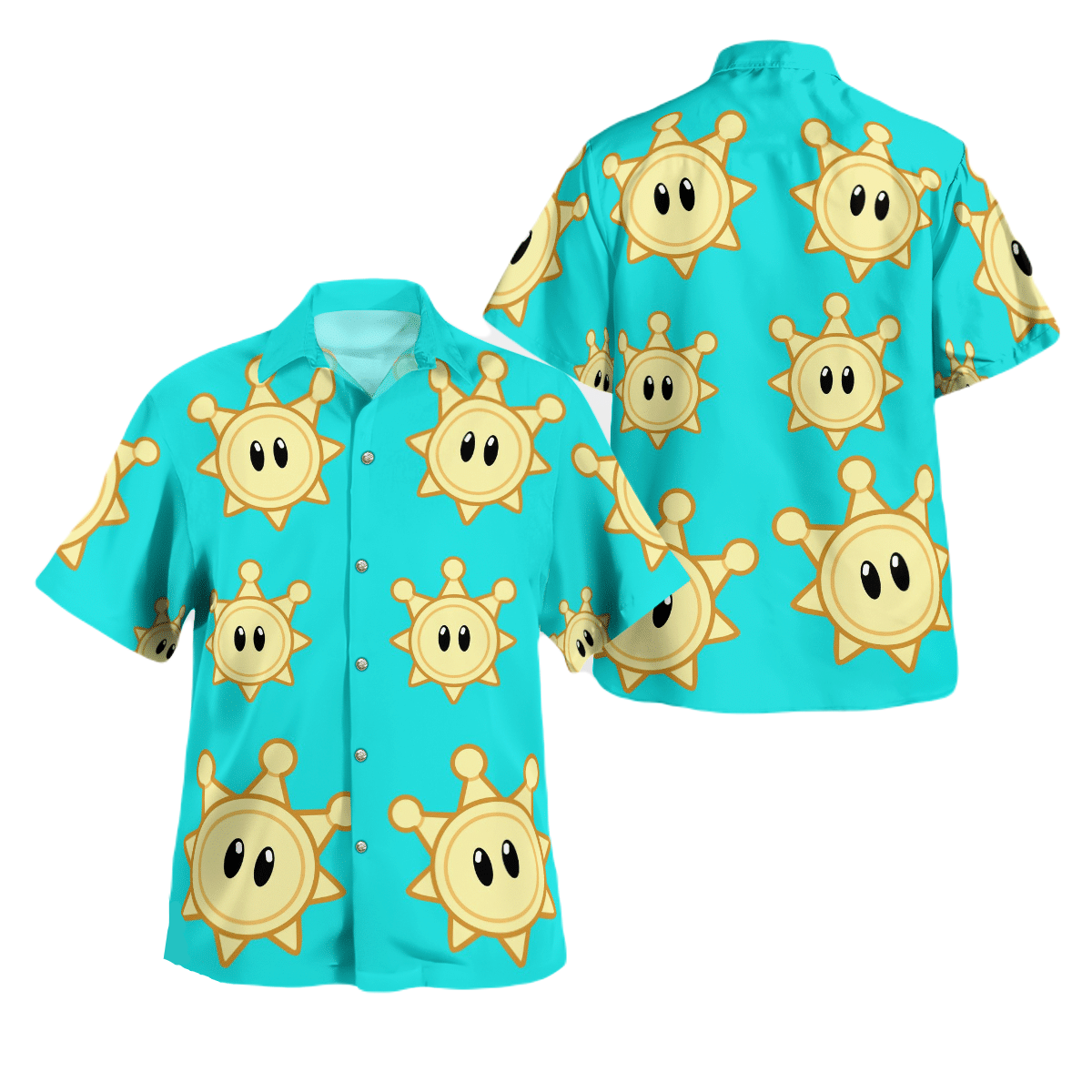 NoClaws Mario Hawaii Shirt Shine Sprite Mario Aloha Shirt Blue Unisex