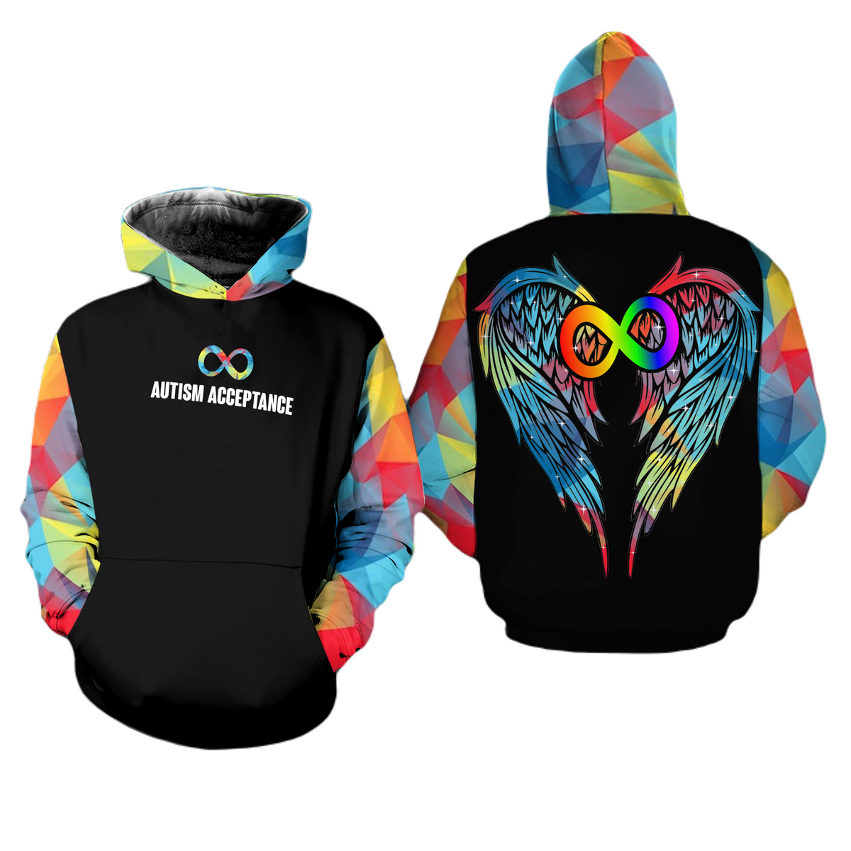 Autism Hoodie Autism Acceptance Wings Graphic Hoodie Colorful Unisex