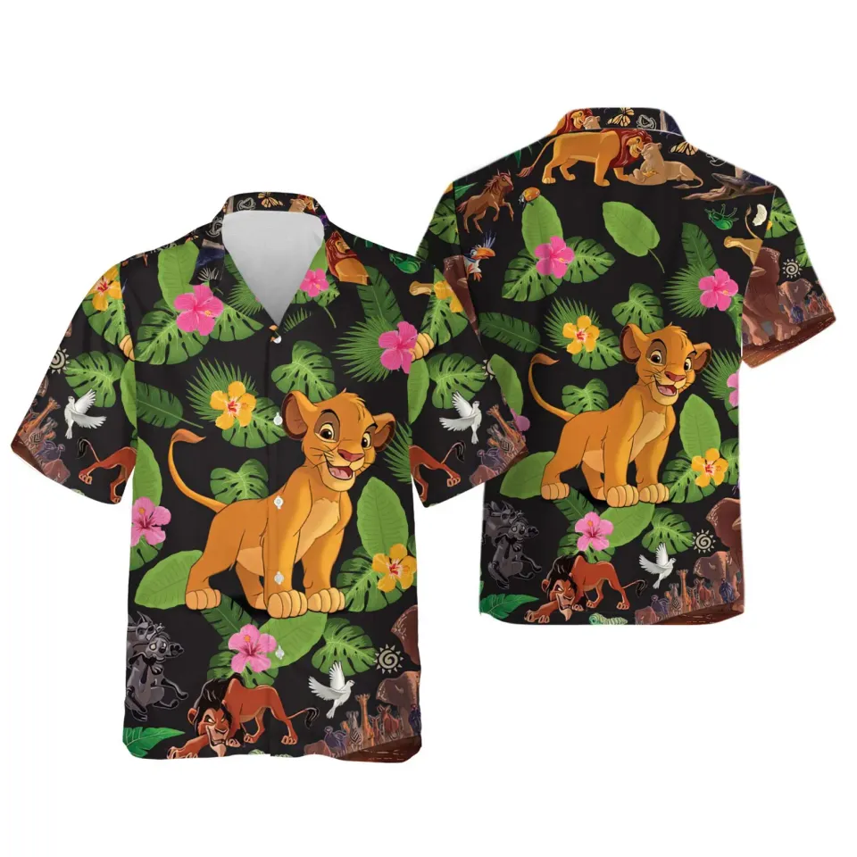 Lion King Hawaii Shirt Disney Summer Tropical Vibes The Lion King Characters Hawaiian Shirt Black Green Unisex