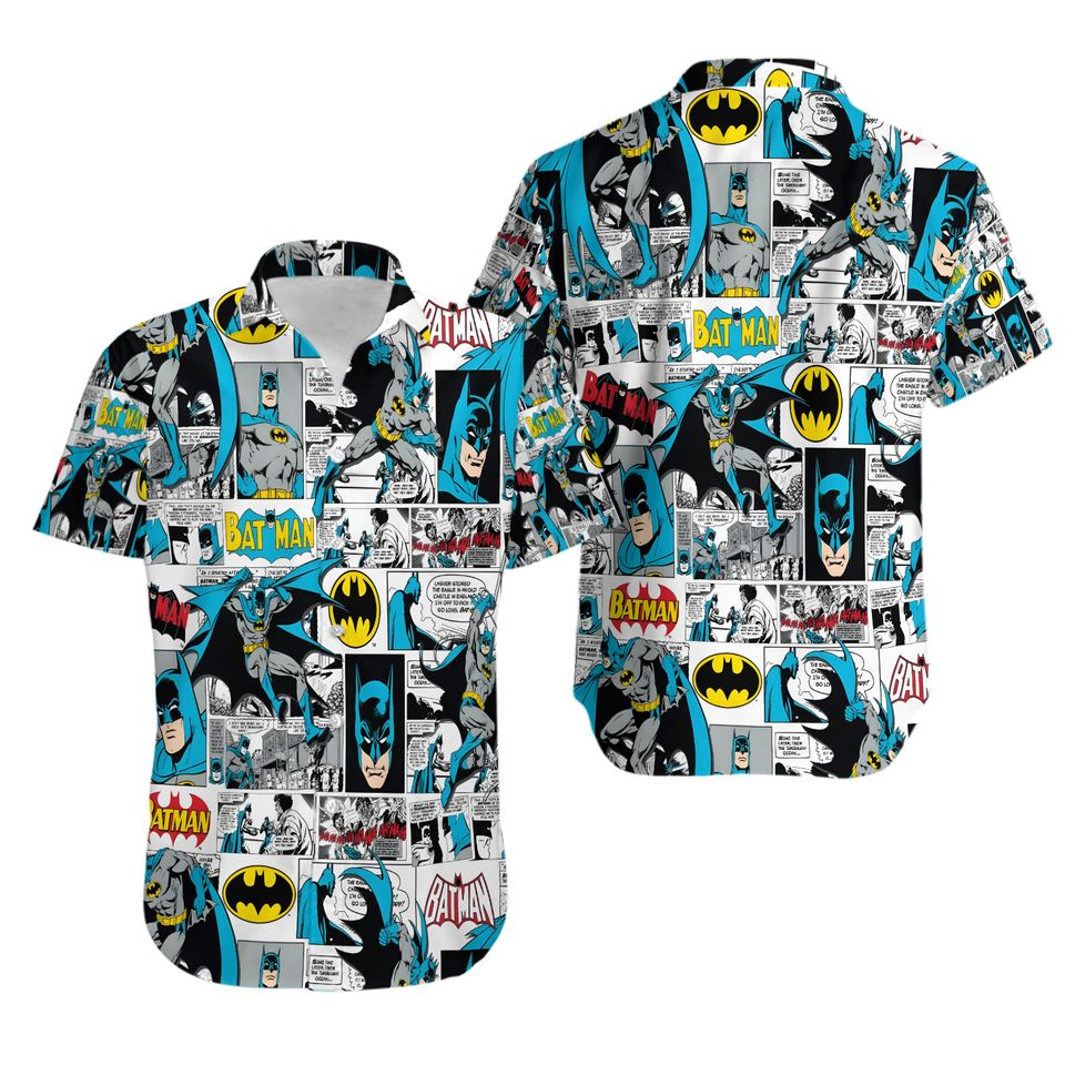 NoClaws Batman Hawaii Shirt DC Batman Comic Pattern Hawaiian Shirt White Blue Unisex