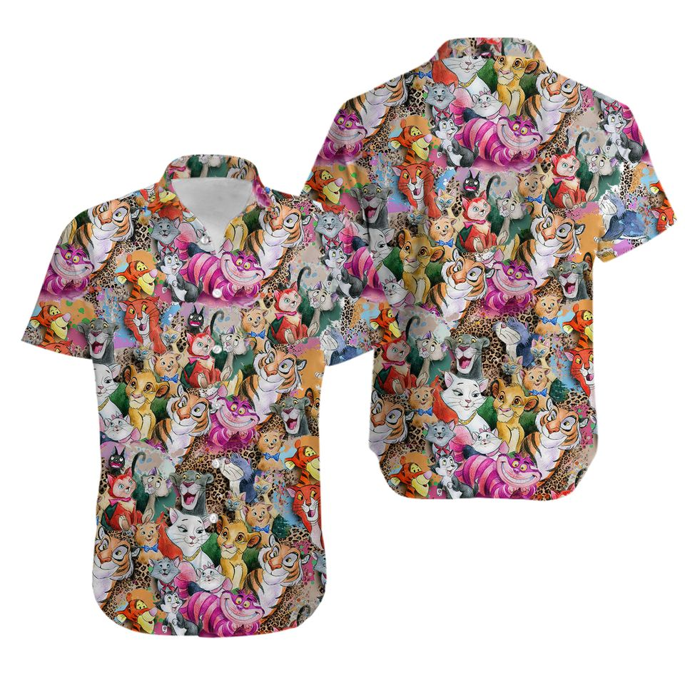 NoClaws Disney Hawaii Shirt All Disney Characters Doodle Pattern Hawaiian Shirt Colorful Unisex