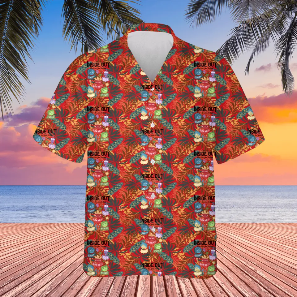 NoClaws Inside Out Hawaii Shirt Disney Inside Out Emotions Tropical Pattern Aloha Shirt Red Unisex