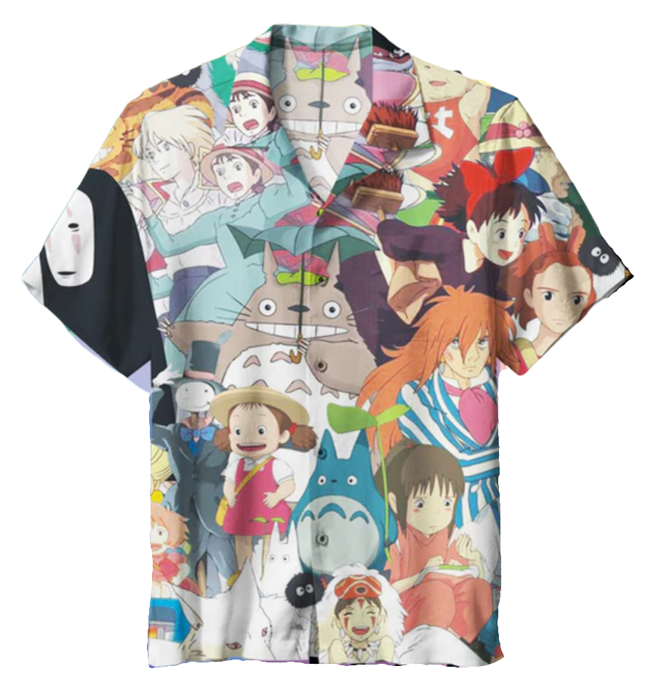 NoClaws Studio Ghibli Hawaii Shirt All Of Studio Ghibli Characters Graphic Hawaiian Shirt Colorful Unisex