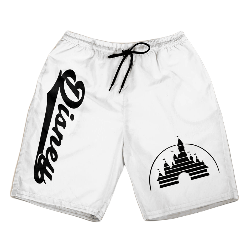 Disney Shorts Walt Disney Castle Logo Pattern Beach Shorts White