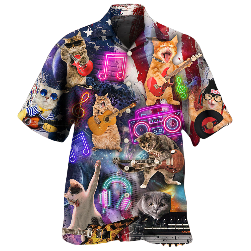 NoClaws Cat Hawaii Shirt Cat Playing Instrument Funny Hawaiian Shirt Colorful Unisex