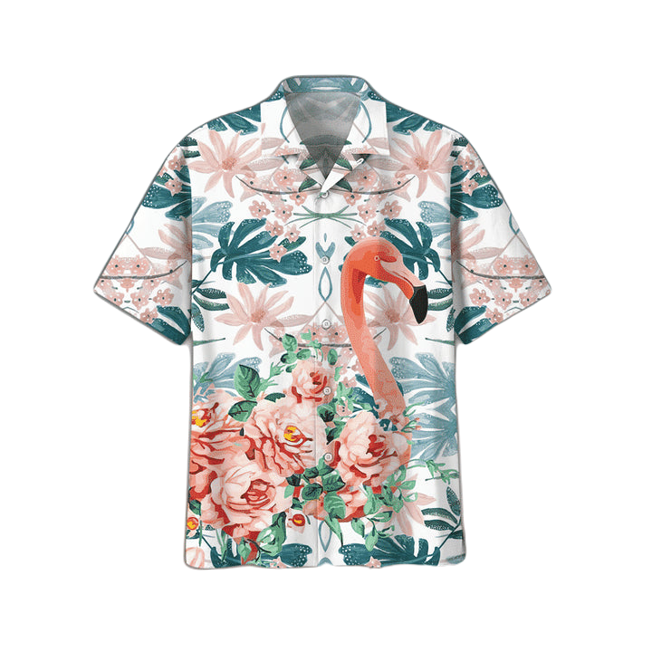 NoClaws Flamingo Hawaii Shirt Watercolor Flamingo Flower Pattern Hawaiian Shirt Pink Green Unisex