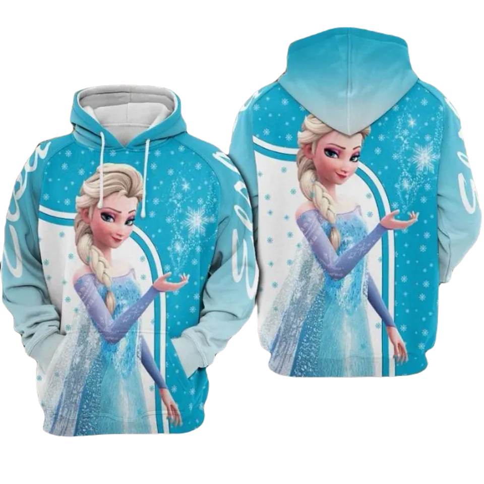 Frozen Hoodie DN Princess Elsa Frozen Graphic Hoodie White Blue Unisex