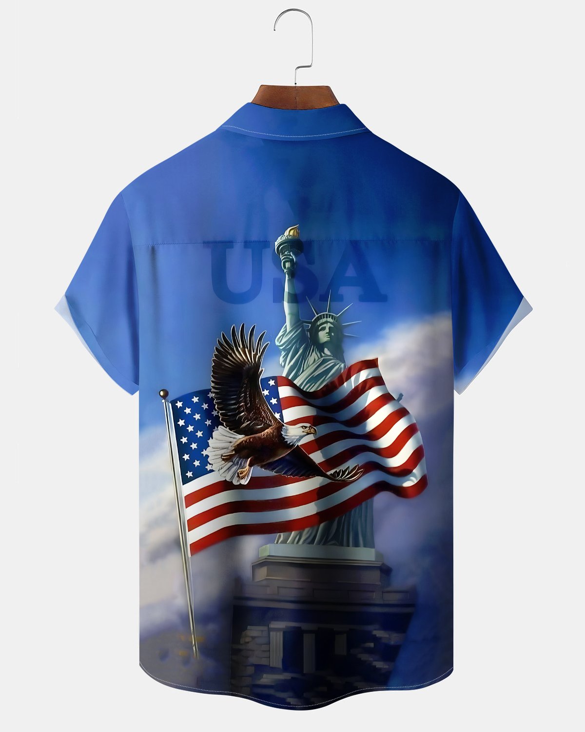 Alohadaddy® Retro Men's Short-Sleeve Shirt U.S. 250th Anniversary Commemorative Print Button-Front Cardigan Style with Pocket