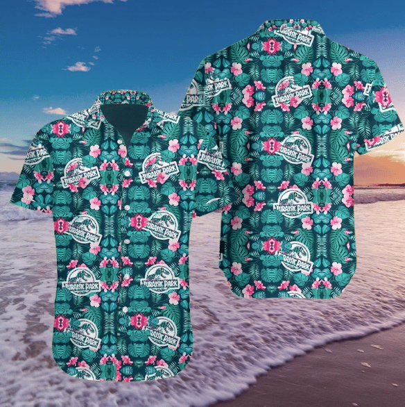 NoClaws Jurassic Park Hawaiian Shirt Jurassic Park Symbol Flowers Green Hawaii Shirt Jurassic Park Aloha Shirt