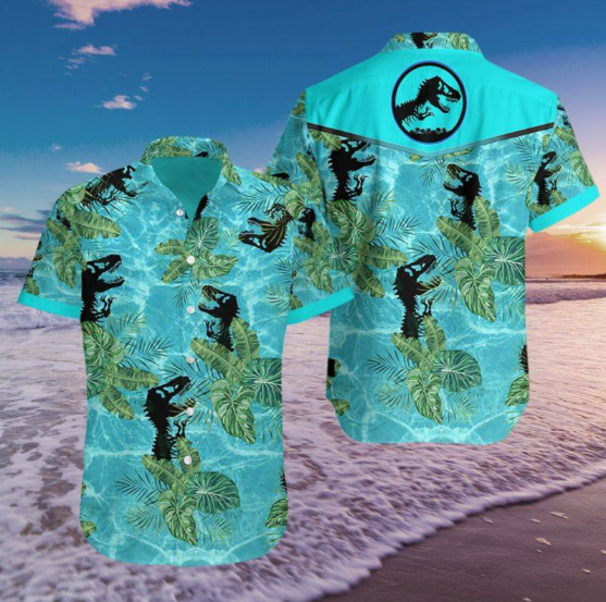 NoClaws Jurassic Park Hawaiian Shirt Jurassic Park Symbol Palm Leaves Blue Hawaii Shirt Jurassic Park Aloha Shirt