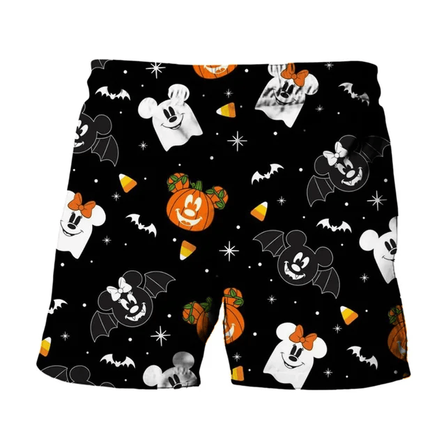 Disney Shorts Pummkin Ghost Bat Mouse Head Pattern Beach Shorts Black