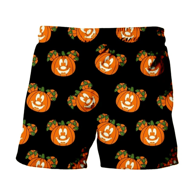 Disney Shorts Pumpkin Mouse Head Halloween Pattern Beach Shorts Black Orange
