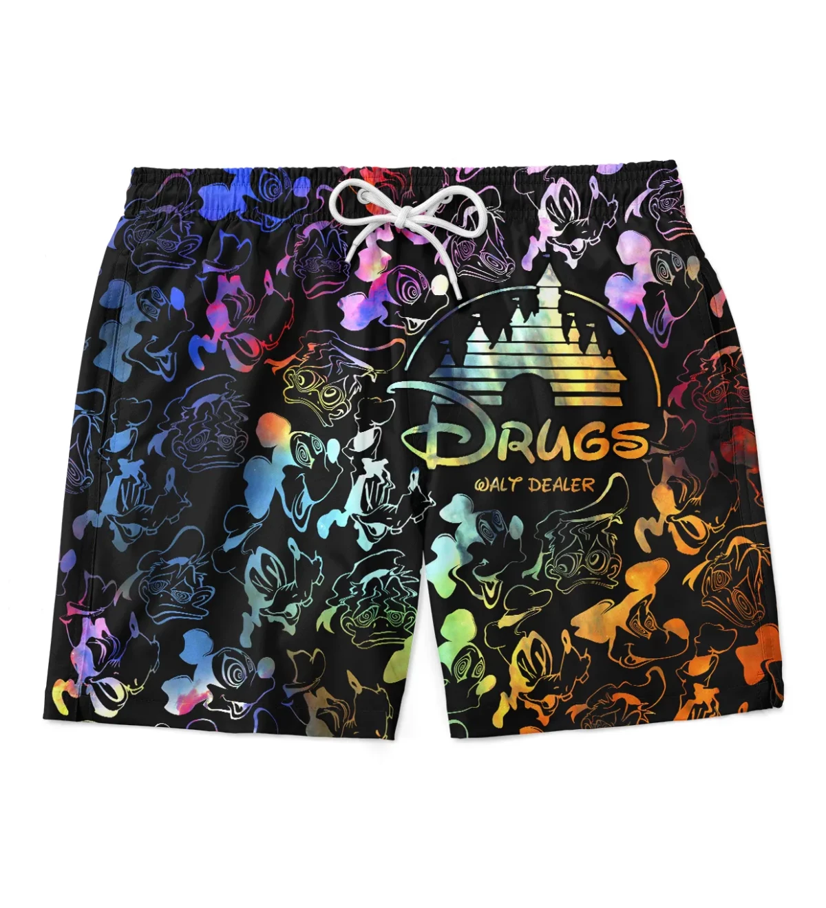 Disney Shorts Walt Dealer Drugs Characters Gradiant Color Beach Shorts Black