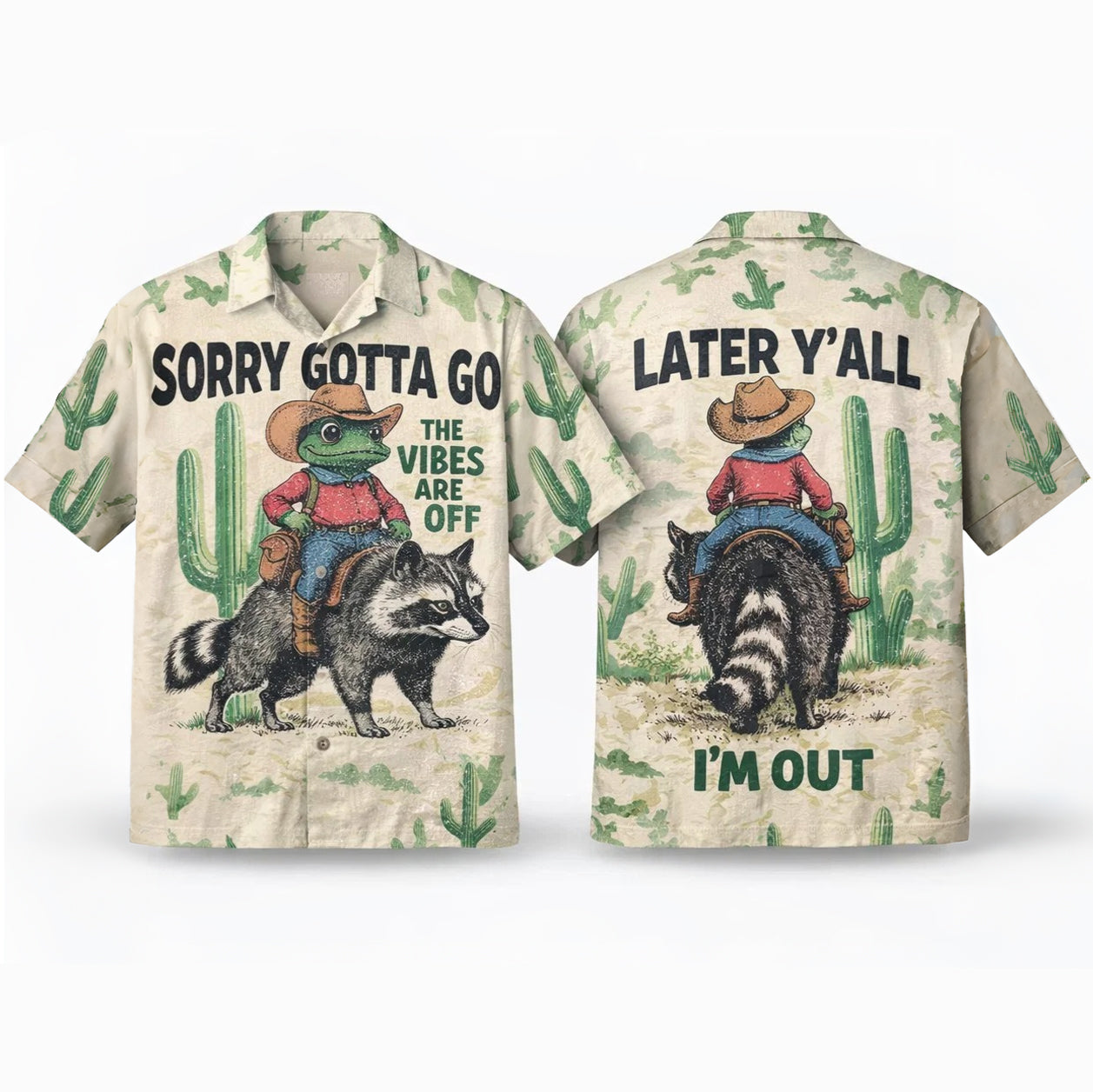 Funny Raccoon Cowboy Hawaiian Shirt, Sorry Gotta Go Aloha Shirt, Western Humor Shirt