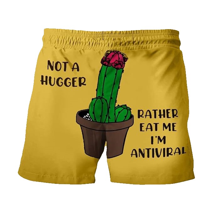 Funny Shorts Not a Hugger Rather Eat Me Beach Shorts Yellow