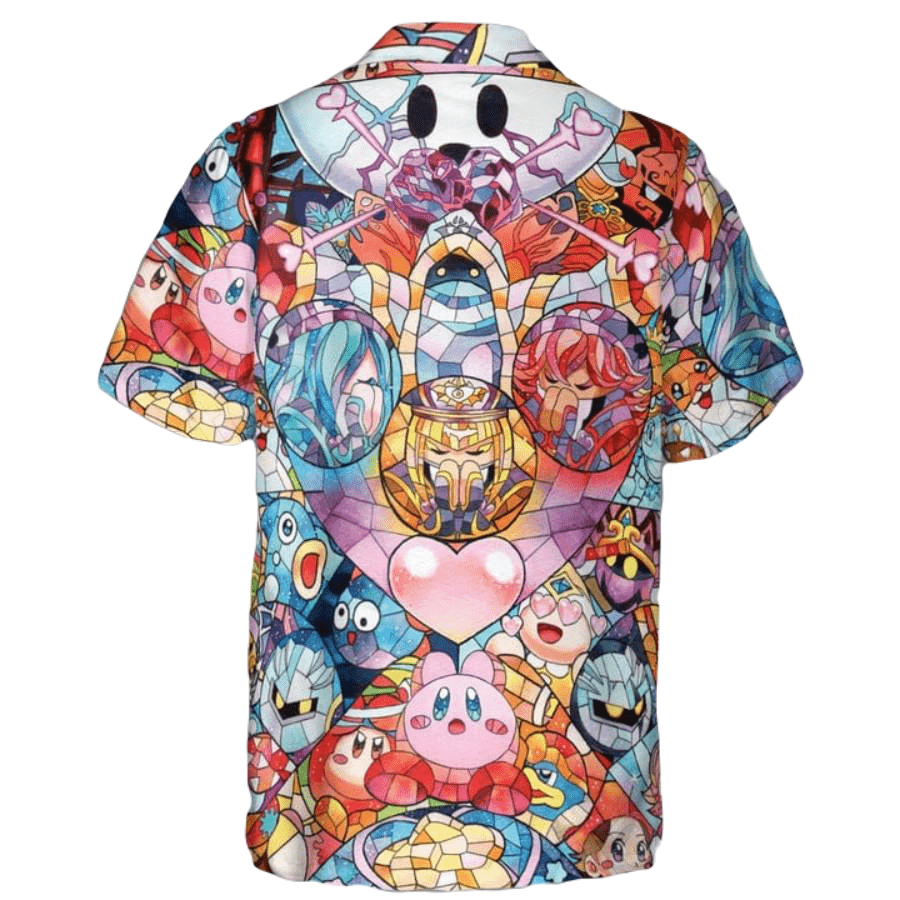 NoClaws NoClaws Kirby Hawaii Shirt Kirby Characters Stained Glass Pattern Hawaiian Shirt Colorful Unisex