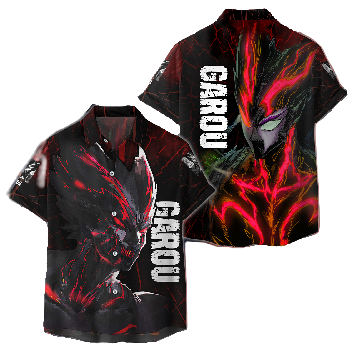NoClaws NoClaws One Punch Man Hawaii Shirt One Punch Man Garou Monster Form Hawaiian Shirt Black Red Unisex