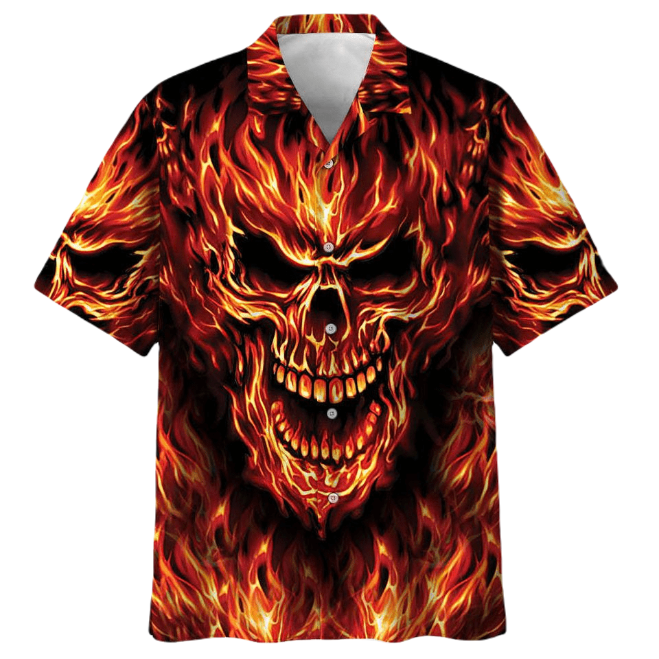 NoClaws Skull Hawaii Shirt Angry Screaming Flaming Skull Hawaiian Shirt Orange Unisex