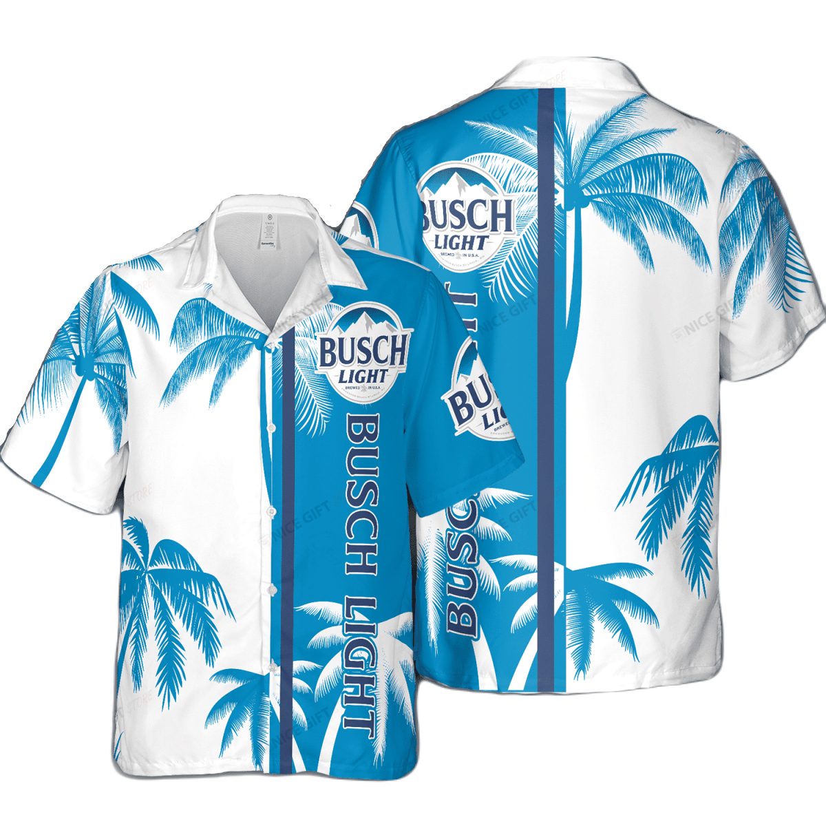 NoClaws Busch Light Hawaii Shirt Busch Light Palm Tree Pattern Hawaiian Shirt White Blue Unisex