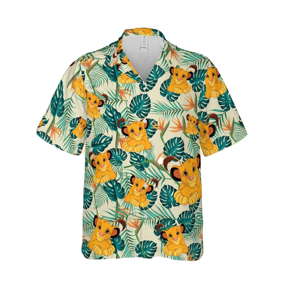 Lion King Hawaii Shirt Disney Simba Tropical Leaves Pattern Hawaiian Shirt Green Unisex